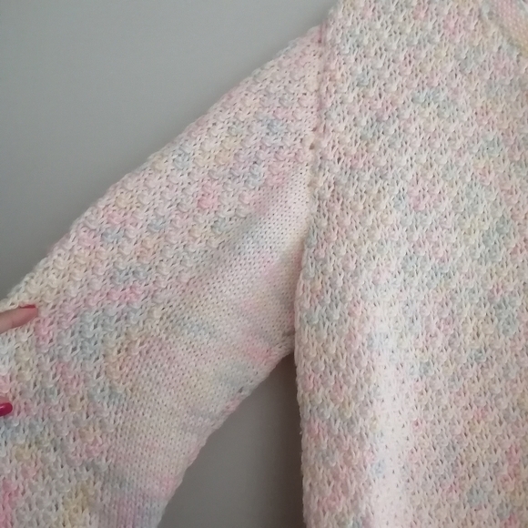 Vintage Hand Knit Pastel Multicolour Button Up Cardigan Size Medium - Picture 12 of 16